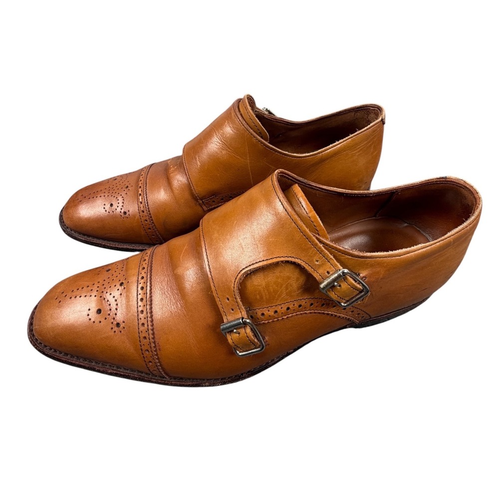 Allen Edmonds St Johns Mens Double Monk Strap Shoes Cap Toe Brogue Tan Brown 12D - Picture 3 of 7